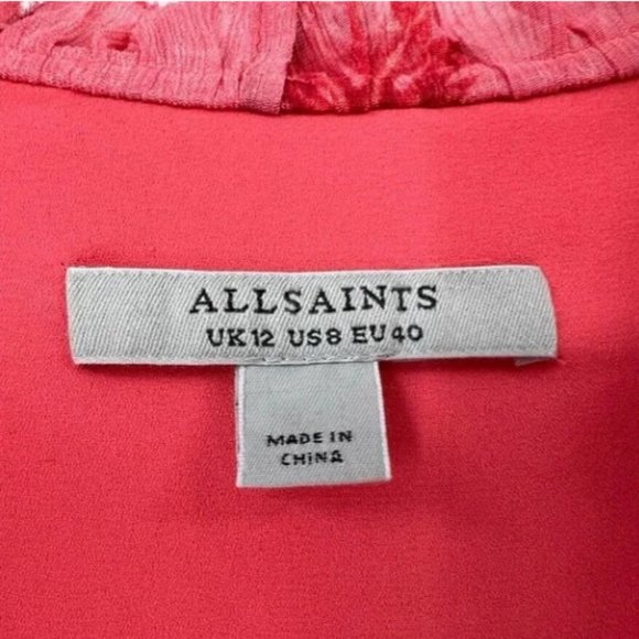 All Saints Ari Floral Print Wrap Dress in Orange Size 8 Viscose Birds Ruffles - Picture 9 of 9